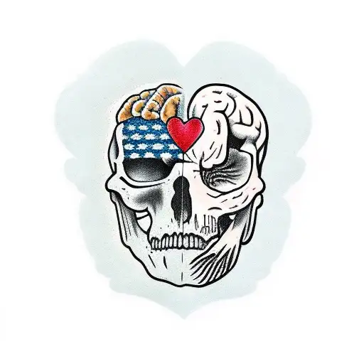 half a brain next to half a heart tattoo design idea