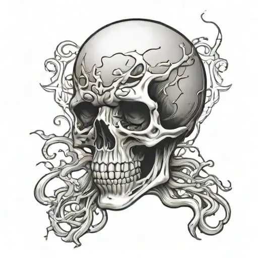sad liquid skeleton face crying tears  tattoo design idea