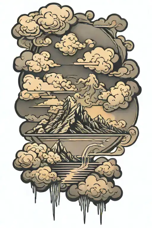 mountain range, storm clouds tattoo design idea