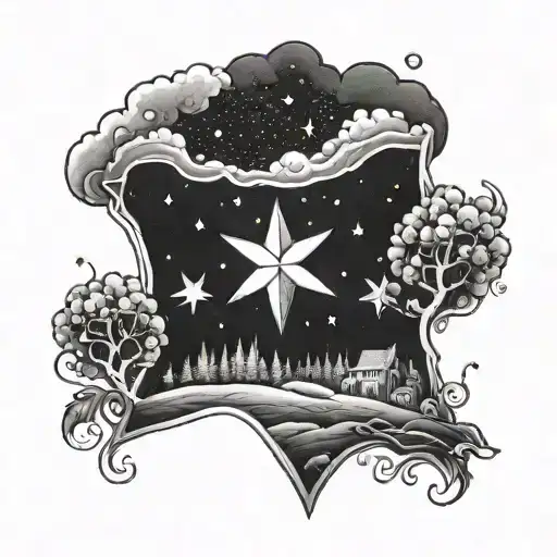 A whimsical tattoo of a lone star gazing at the night sky, embodying the client's love for stargazing and solitude tattoo design idea