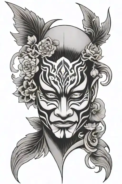Kabuki mask inspired tatoo inspired tattoo design idea