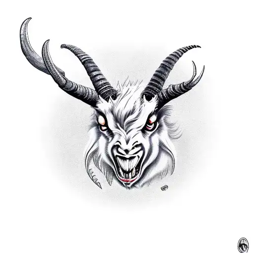 devil Goat, with high horns, red eyes tattoo design idea