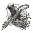 A nature scene with a hidden gun and grim reaper silhouette, representing the duality of life and death tattoo design idea