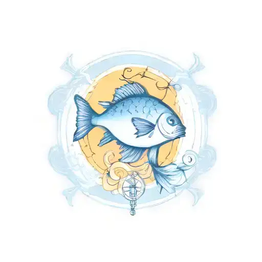 A minimalist tattoo of a Pisces fish, a Virgo maiden, and a Libra scale creatively combined into one design tattoo design idea