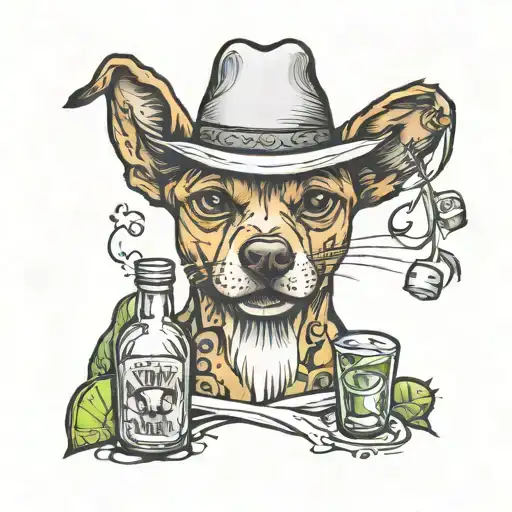 dog and tequila tattoo design idea