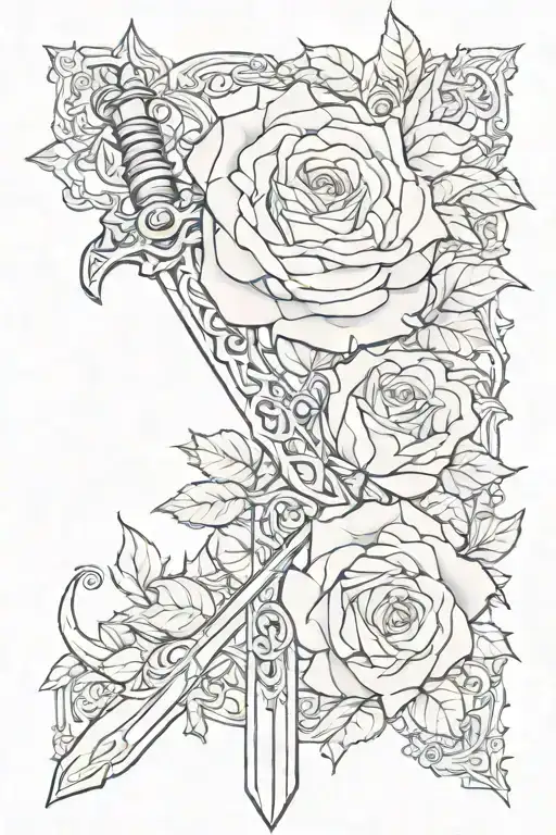 sword and rose tattoo design idea