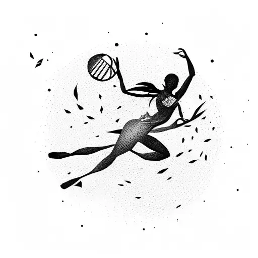 A silhouette of a dancer leaping over a cricket field tattoo design idea