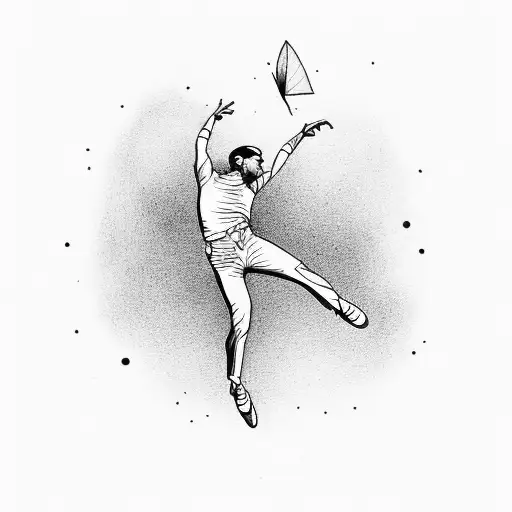 A dancer leaping over a cricket field tattoo design idea