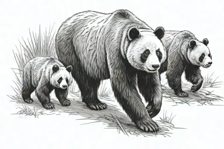 panda and grizzly bear walking tattoo design idea