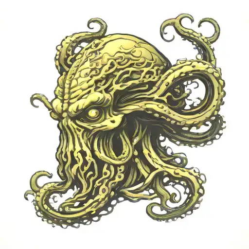 Cthulhu head with long tentacles tattoo design idea