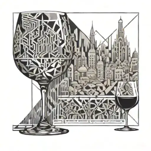 Luis I bridge and wine glass filled tattoo design idea