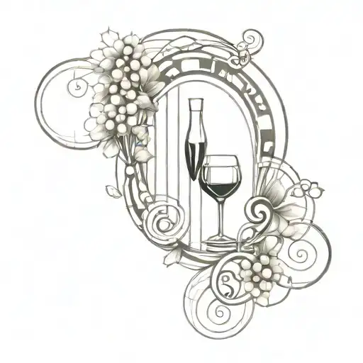 An intricate geometric design inspired by the Luis I bridge, incorporating elements of port wine barrels and grapes tattoo design idea