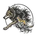wolf shadow standing over child tattoo design idea