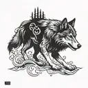 wolf shadow standing over child tattoo design idea