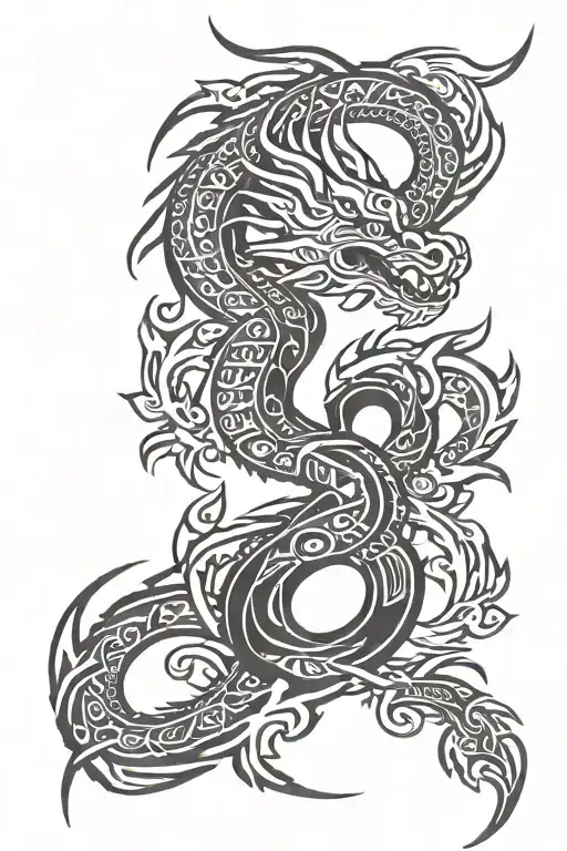 polynesian tattoo with dragon breathing fire tattoo design idea