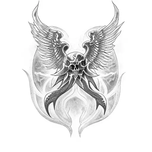 coffin with demoniac wings tattoo design idea