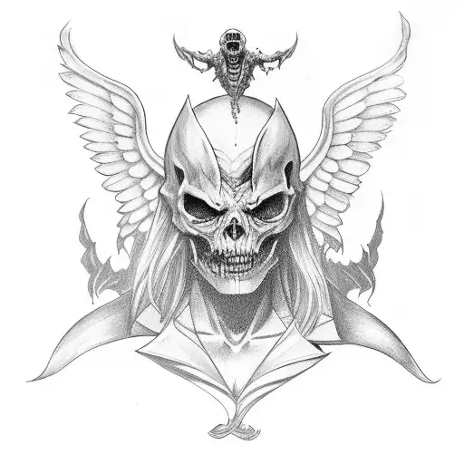 coffin with demon wings tattoo design idea