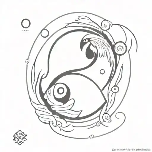 coi fish ying yang and cancer zodiac sign tattoo design idea