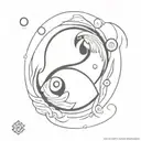 coi fish ying yang and cancer zodiac sign tattoo design idea