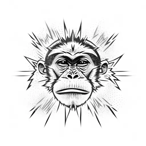 monkey head with lightning coming out eyes tattoo design idea