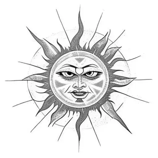 sun with eye and lightning shooting out  tattoo design idea