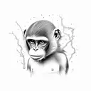 monkey head with blue lightning coming out eyes tattoo design idea