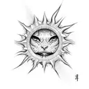 blue lightning coming from sun with eye  tattoo design idea