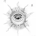 blue lightning coming from sun with eye  tattoo design idea