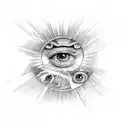 blue lightning coming from sun with eye  tattoo design idea