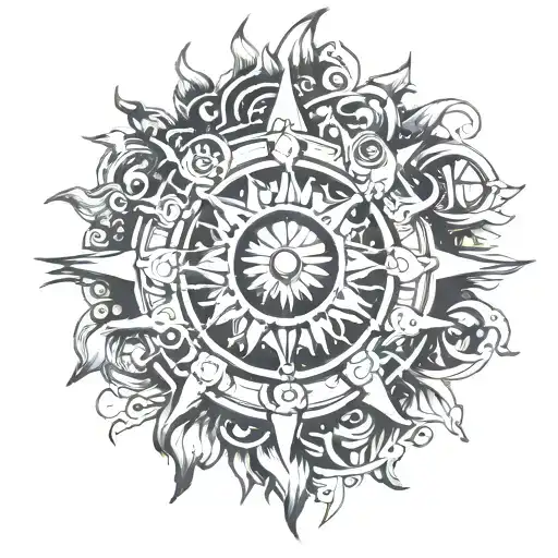 sun symbol steam punk with leo symbol intertwined tattoo design idea