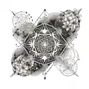 Sacred geometry pattern incorporating elements of the four elements (earth, air, fire, water) tattoo design idea