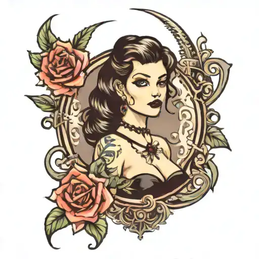 goth pin up girl standing tattoo design idea
