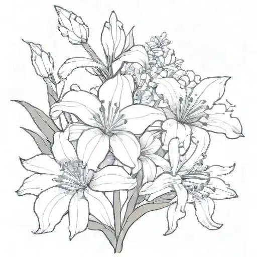 flower bouquet with iris daffodil daisy lily and aster tattoo design idea