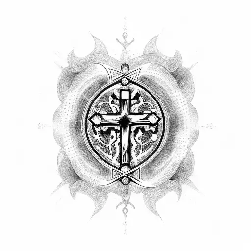 Cross, sacred heart,  waves tattoo design idea