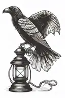 crow holding lamp lantern tattoo design idea