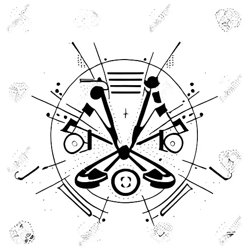 A patchwork pattern with sport equipment tattoo design idea