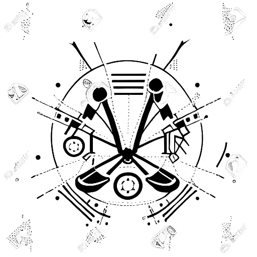 A patchwork pattern with sport equipment tattoo design idea