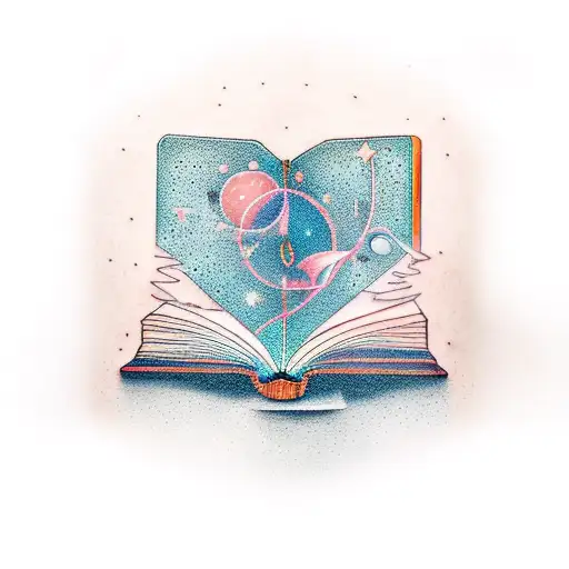 An open book with a constellation emerging from its pages tattoo design idea