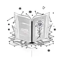 An open book with a constellation emerging from its pages tattoo design idea