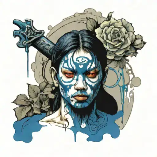 person covered in blue blood tattoo design idea