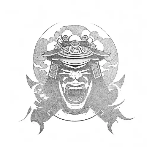 Samurai warrior with a Hannya mask surrounded by cherry blossoms tattoo design idea