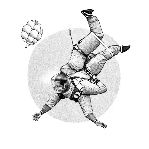Falling man skydiving into a party scene tattoo design idea
