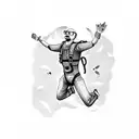Falling man skydiving into a party scene tattoo design idea