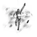 Falling man skydiving into a party scene tattoo design idea