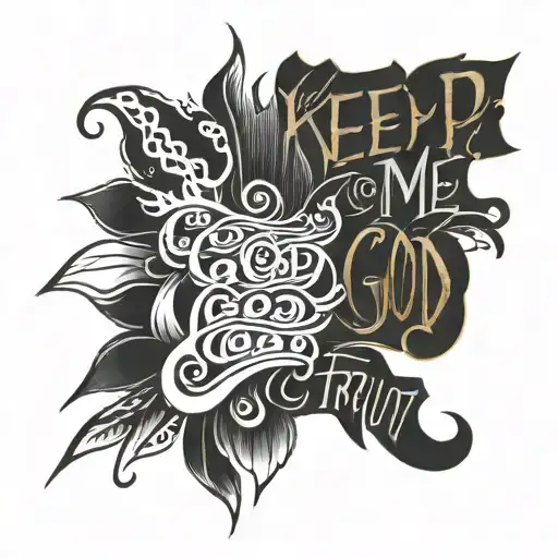 lettering with the phrase "keep me oh god for in you I trust" on the shin tattoo design idea