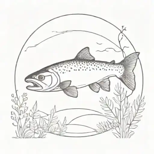 Brown Trout with a forest inside of the trout tattoo design idea