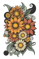 daisy flower, pisces yin yang symbol, and tattoo design idea