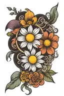 daisy flower, pisces yin yang symbol, and tattoo design idea
