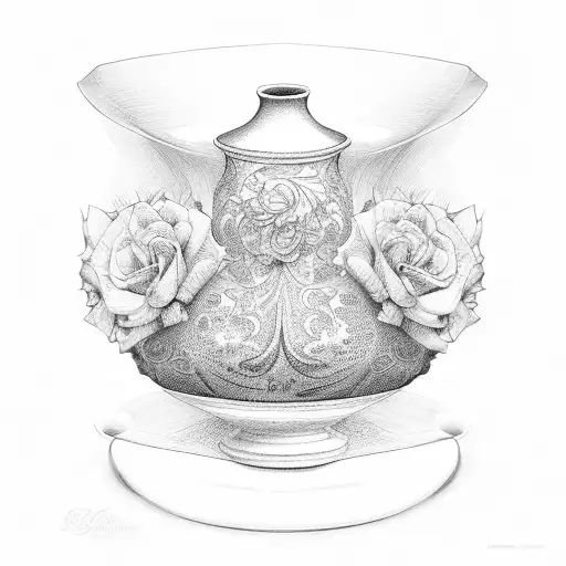 elegant clay vase with fancy engravings  tattoo design idea