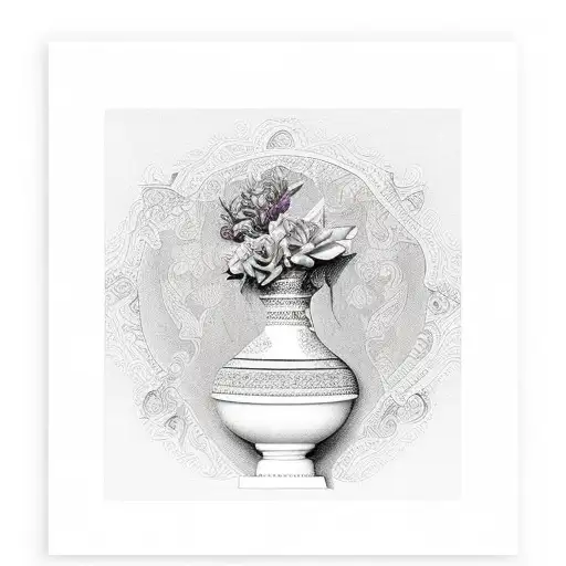 elegant clay vase with fancy engravings  tattoo design idea